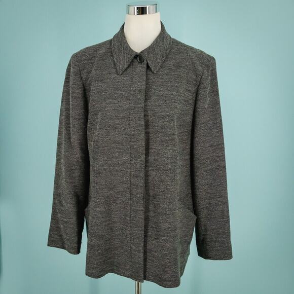 Marina Rinaldi 23 Size Medium M Heather Black Collared Button Wool Blend Blazer - Picture 1 of 6